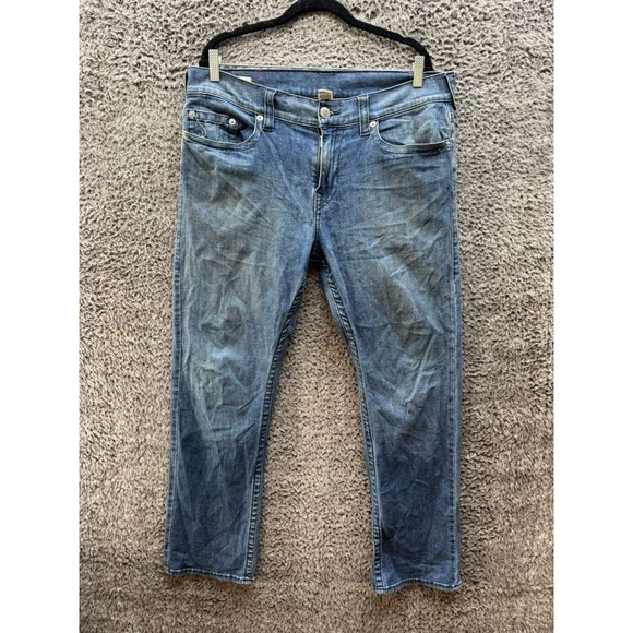 True Religion Ricky Relaxed Straight Denim Jeans Medium Wash Blue Mens Size 34 - Picture 1 of 16